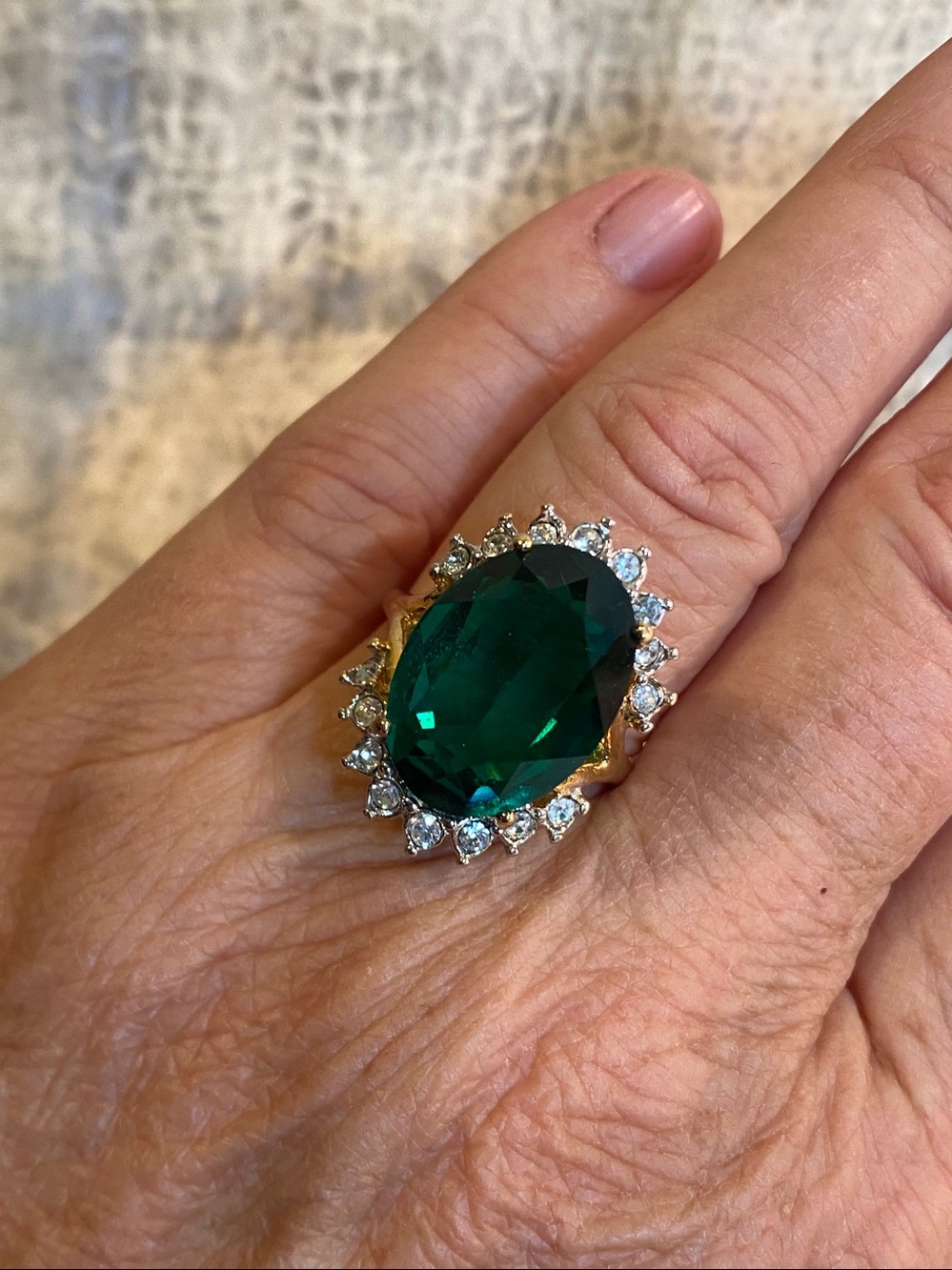 Vintage Emerald Green Cocktail Ring Size 9 | New Old Stock Statement Ring